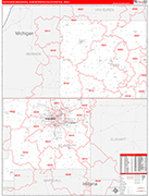 South Bend-Mishawaka Metro Area Wall Map Red Line Style
